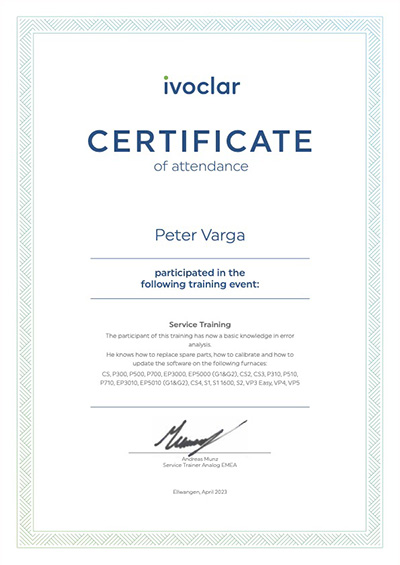 Ivoclar® Service Certificate